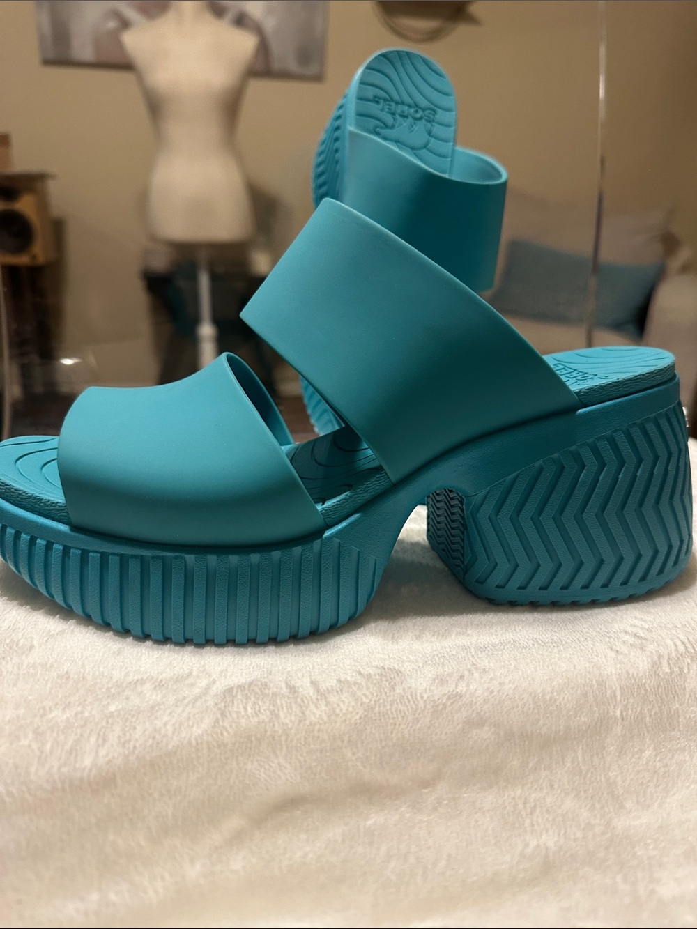 Sorel Teal Platform Slide Sandals
